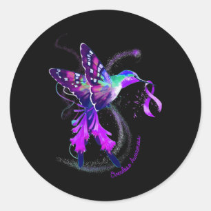 Hummingbird Hold Purple Ribbon Overdose Awareness  Classic Round Sticker
