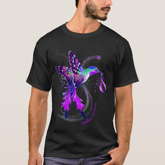 Hummingbird Hold Purple Ribbon Overdose Awareness  T-Shirt (Front)