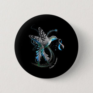 Hummingbird Holding Grey Blue Ribbon T1d Diabetes 6 Cm Round Badge