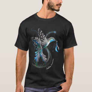 Hummingbird Holding Grey Blue Ribbon T1d Diabetes  T-Shirt