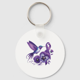 Hummingbird Holding Purple Pansy Ribbon Heimer Awa Key Ring