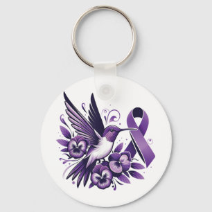 Hummingbird Holding Purple Pansy Ribbon Heimer Awa Key Ring