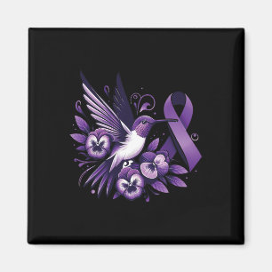 Hummingbird Holding Purple Pansy Ribbon Heimerheim Magnet