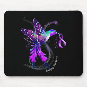 Hummingbird Holding Purple Ribbon Epilepsy Awarene Mouse Pad