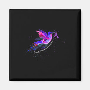 Hummingbird Holding Purple Ribbon Fibromyalgia Awa Magnet