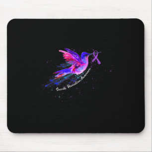 Hummingbird Holding Purple Ribbon Fibromyalgia Awa Mouse Pad