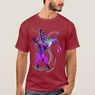 Hummingbird Holding Purple Ribbon Fibromyalgia T-Shirt