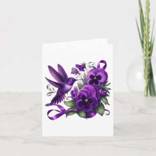Hummingbird Holding Purple Ribbon Heimer Awareness Card