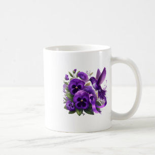 Hummingbird Holding Purple Ribbon Heimer Awareness Coffee Mug