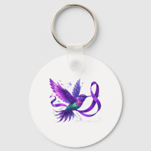 Hummingbird Holding Purple Ribbon Heimers Awarenes Key Ring