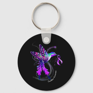 Hummingbird Holding Purple Ribbon Overdose Awarene Key Ring
