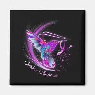 Hummingbird Holding Purple Ribbon Overdose Awarene Magnet