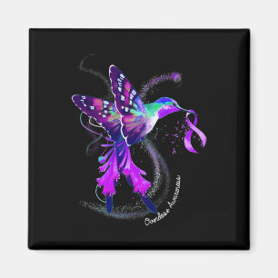 Hummingbird Holding Purple Ribbon Overdose Awarene Magnet