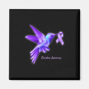 Hummingbird Holding Purple Ribbon Overdose Awarene Magnet