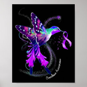 Hummingbird Holding Purple Ribbon Overdose Awarene Poster