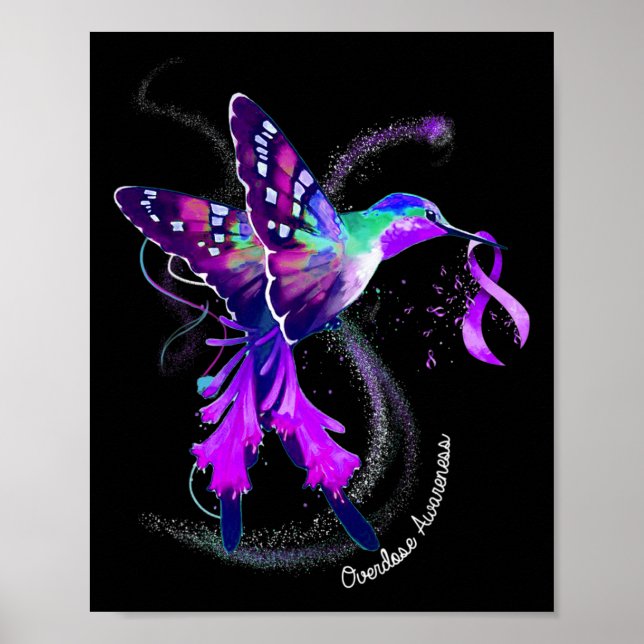 Hummingbird Holding Purple Ribbon Overdose Awarene Poster (Front)