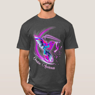 Hummingbird Holding Purple Ribbon Overdose Awarene T-Shirt