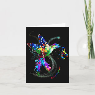 Hummingbird Holding Puzzle Ribbon Autism Awareness Card