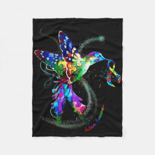 Hummingbird Holding Puzzle Ribbon Autism Awareness Fleece Blanket
