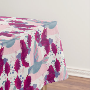 Hummingbird Holly Christmas Pink Magenta Tablecloth