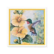 Hummingbird & Hollyhocks Paper & Cloth Napkins