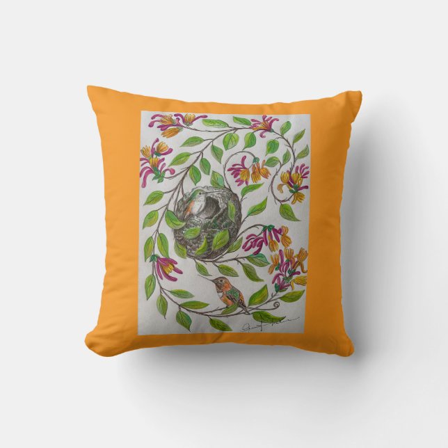  Hummingbird Home Throw Pillow (Front)