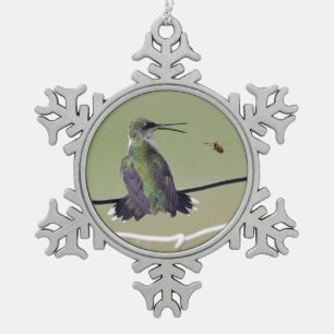 Hummingbird & Honey Bee Snowflake Pewter Christmas Ornament