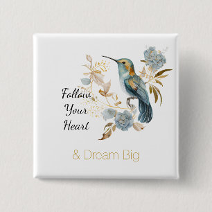 Hummingbird Hydrangea Flowers 15 Cm Square Badge