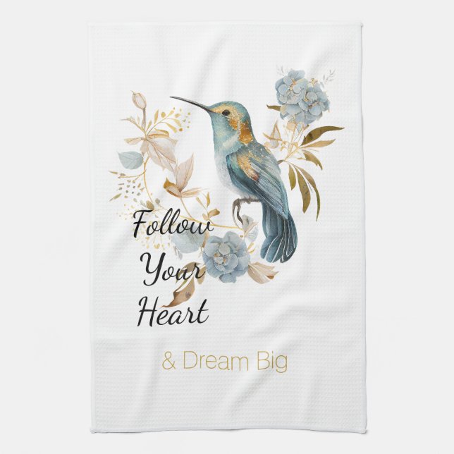 Hummingbird Hydrangea Flowers  Tea Towel (Vertical)