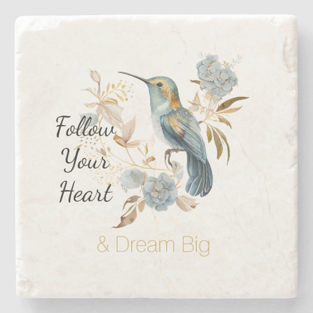 Hummingbird Hydrangea Flowers Wedding Stone Coaster (Front)