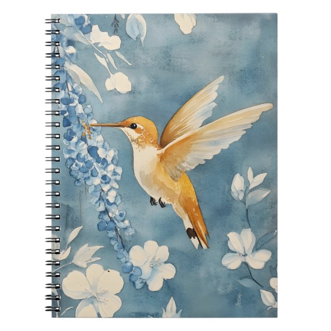 hummingbird in flight amidst white flowers  notebook (Front)