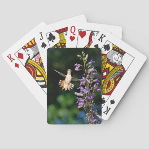 Hummingbird In Flight With Flowers Playing Cards