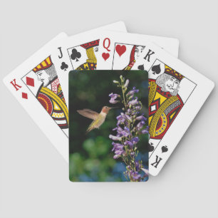 Hummingbird In Flight With Flowers Playing Cards