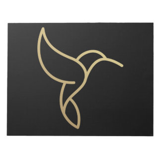 Hummingbird in Monoline Style - Gold on Black Notepad