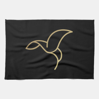 Hummingbird in Monoline Style - Gold on Black Tea Towel