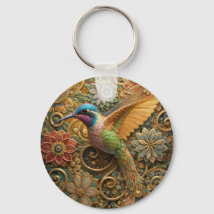Hummingbird in Ornamental Flowers Key Ring