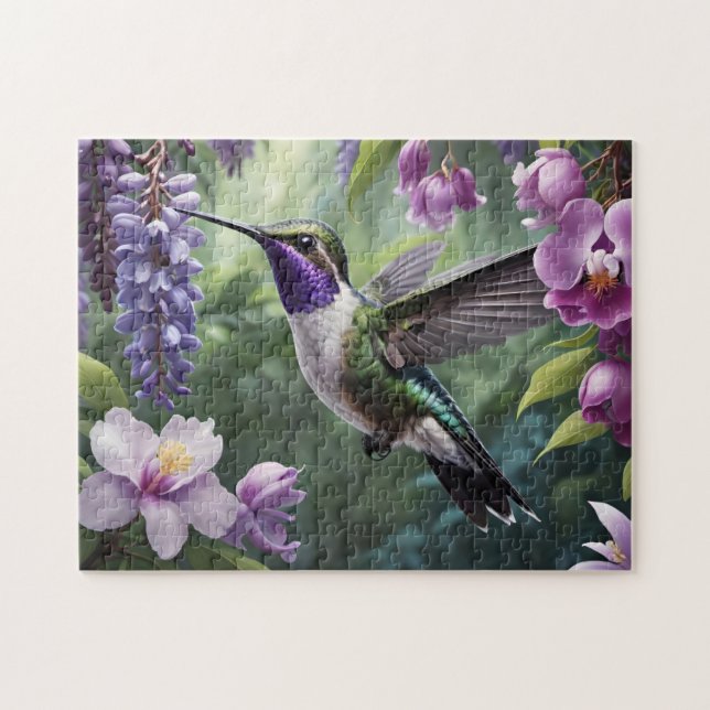 Hummingbird in the flower garden jigsaw puzzle (Horizontal)