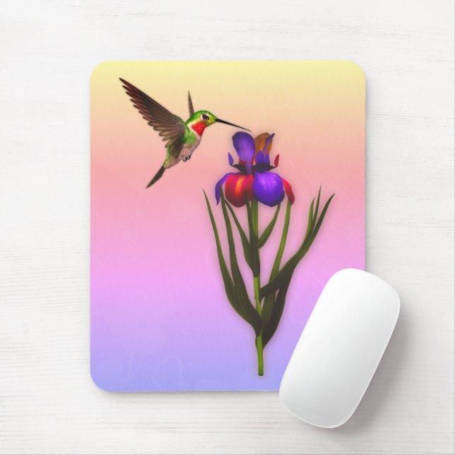 Hummingbird Iris Flower Art Mouse Pad (With Mouse)