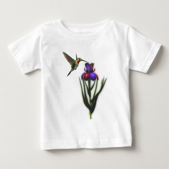 Hummingbird Iris Flower Baby T-Shirt (Front)