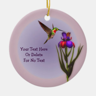 Hummingbird Iris Flower Personalized  Ceramic Ornament