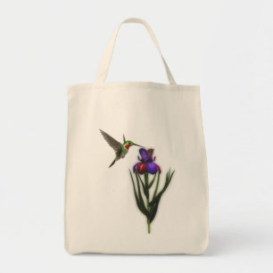 Hummingbird Iris Flower Tote Bag
