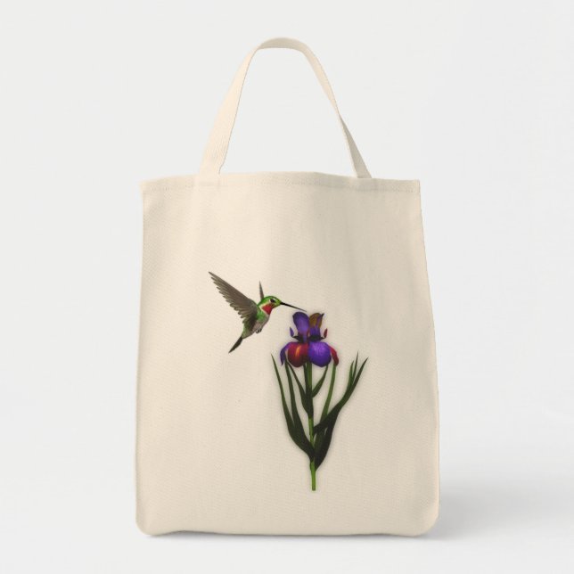 Hummingbird Iris Flower Tote Bag (Front)