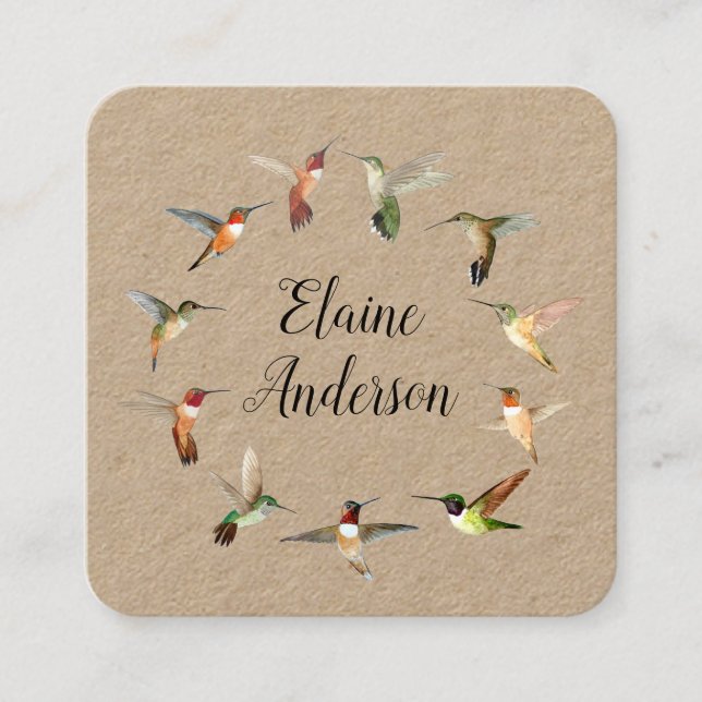 Hummingbird Kraft Square Business Card (Front)