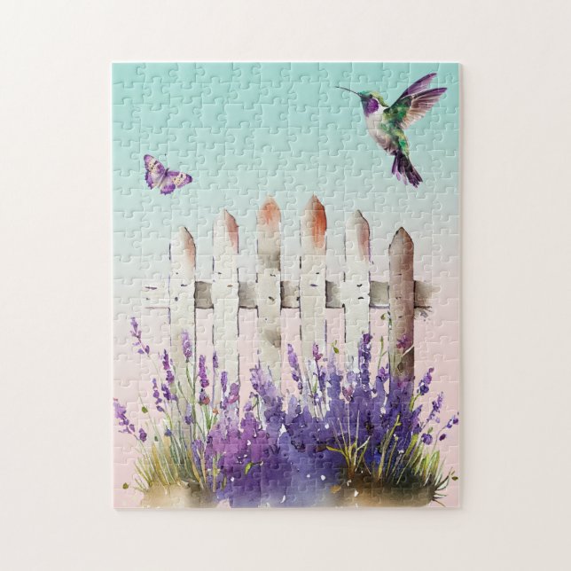 Hummingbird Lavender Floral Jigsaw Puzzle (Vertical)