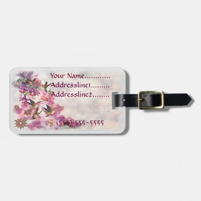 Hummingbird Lavender Jewelled Luggage Tag (Front Horizontal)