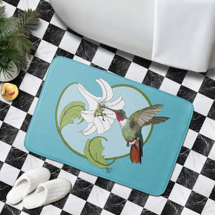 Hummingbird Lily Blue Art Nouveau Bath Mat