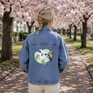 Hummingbird Lily Blue Art Nouveau Denim Jacket