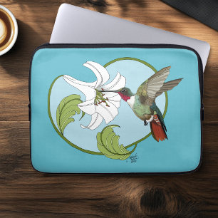 Hummingbird Lily Blue Art Nouveau Laptop Sleeve