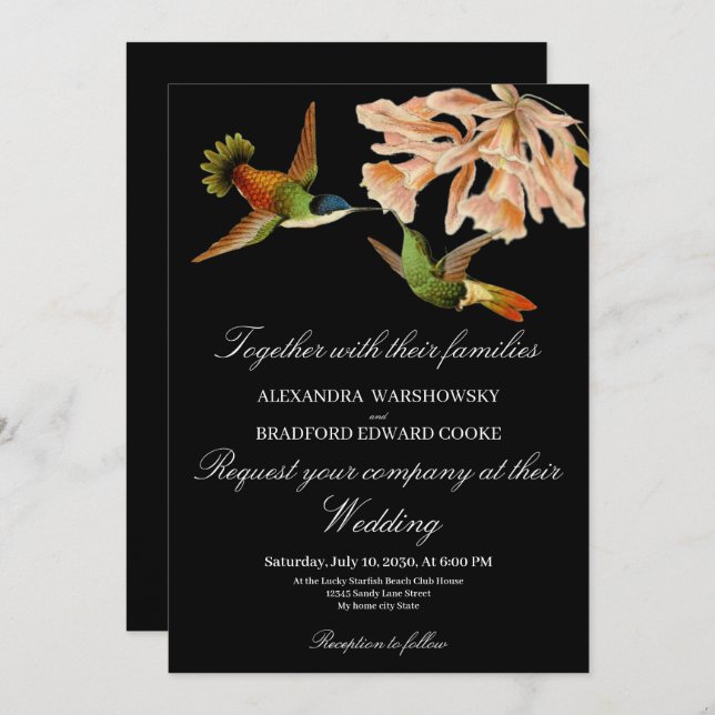 Hummingbird Lily Watercolor Black White Wedding  (Front/Back)