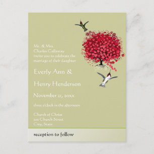 Hummingbird Love Birds Red Heart Leaf Tree Wedding Postcard